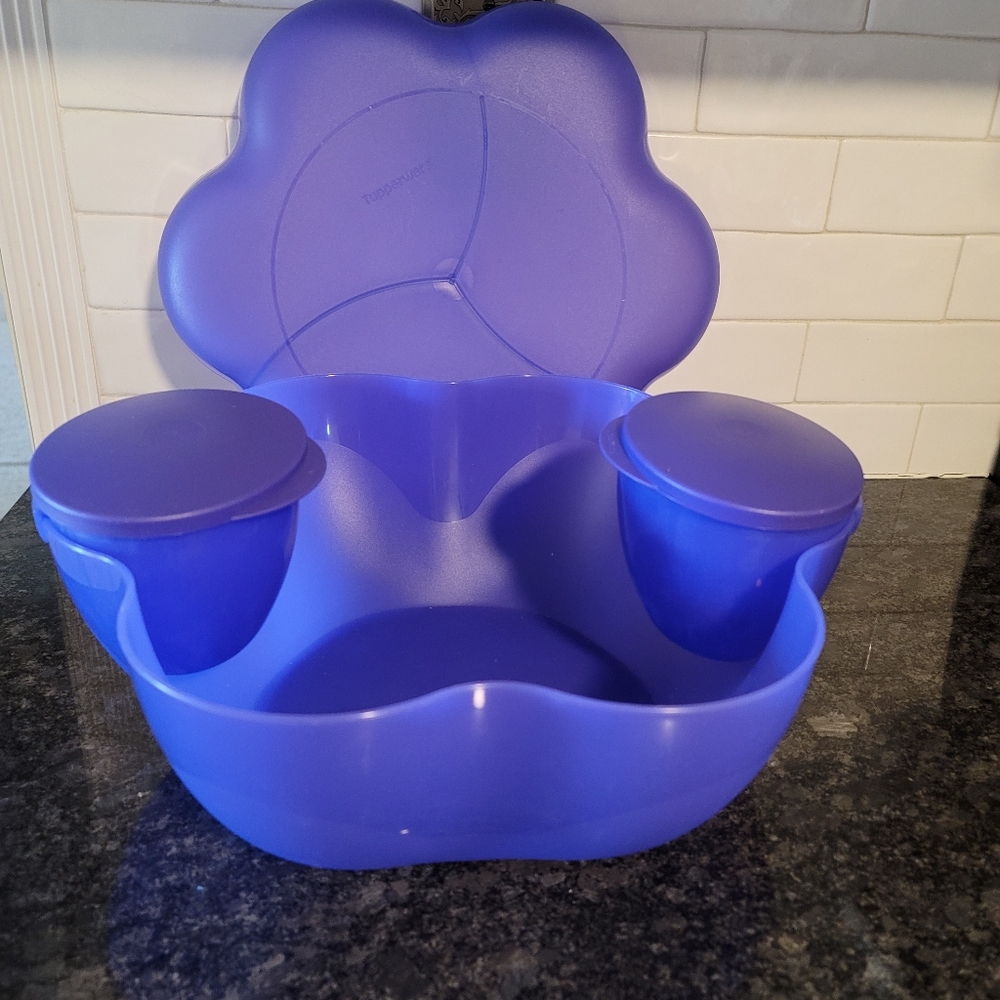 Tupperware Chip N Dip 4 Piece Set Large PURPLE Salad Bowl Set